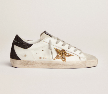 Super-Star en cuir nappa avec étoile à paillettes dorées et contrefort à paillettes noires