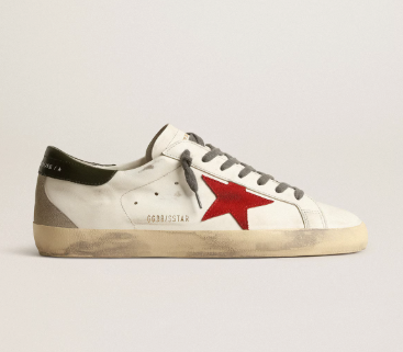 Super-Star avec étoile en daim rouge et contrefort en cuir vert