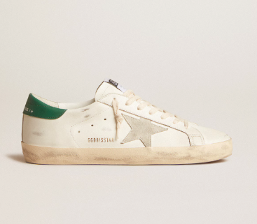 Super-Star en cuir blanc avec étoile en daim gris froid et contrefort en cuir vert