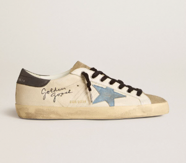 Super-Star en cuir nappa avec étoile en daim bleu ciel et contrefort en cuir gris